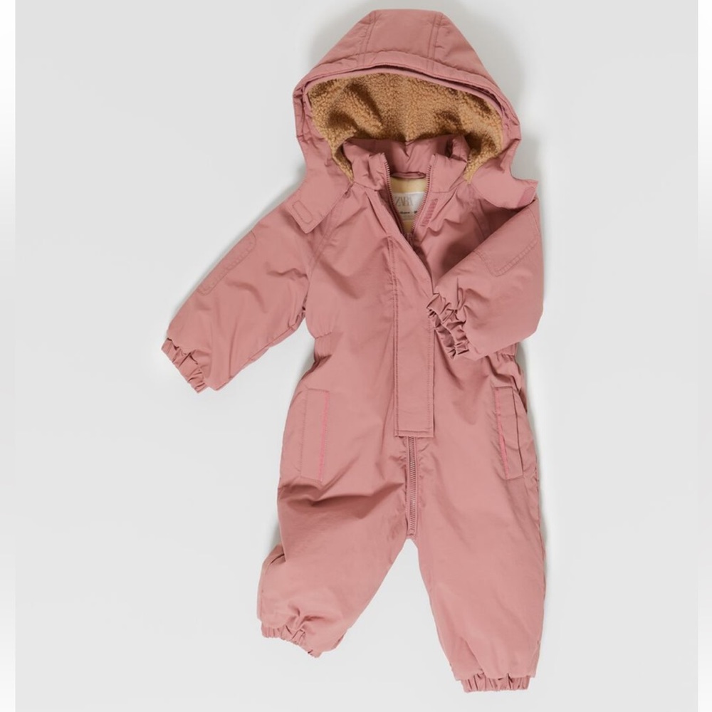 Zara Toddler Girl NWOT Mauve Puffer Snow Coveralls/Snowsuit